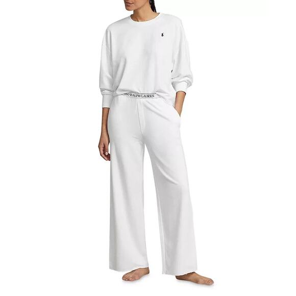 Polo Ralph Lauren Sweatshirt & Wide Leg Pants Set, White, Size S 0370 - Picture 1 of 5